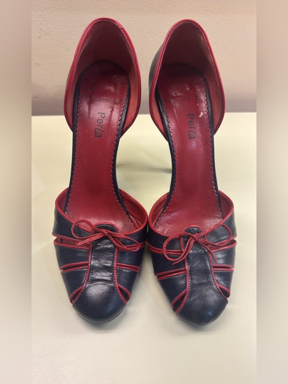 Vintage Y2K Navy and Red Leather D'Orsay Pumps